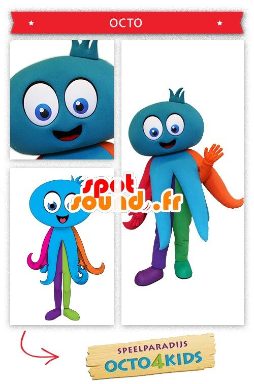 Costume de mascotte personnalisable de pieuvre bleue géante.