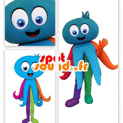 Costume de mascotte personnalisable de pieuvre bleue géante.