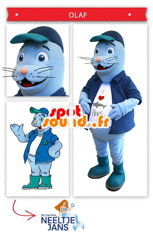 Costume de mascotte personnalisable d'otarie bleue.