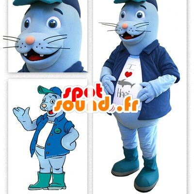 Costume de mascotte personnalisable d'otarie bleue.