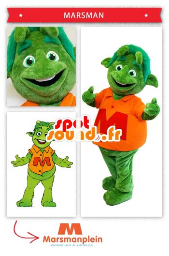 Costume de mascotte personnalisable de martien, d'extraterrestre vert.