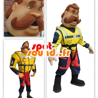 Costume de mascotte personnalisable de pompier, de sauveteur côtier.