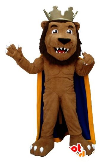 Costume de mascotte de lion personnalisable, habillé en roi.