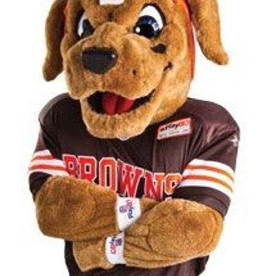Costume de mascotte personnalisable de chien en tenue de footballeur américain.