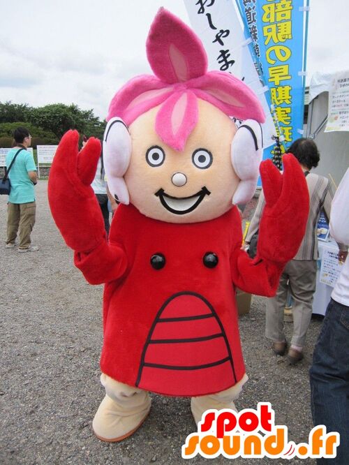 Costume de mascotte personnalisable de fillette habillée en costume de homard.