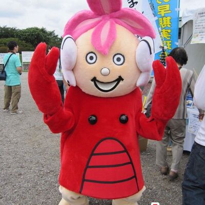 Costume de mascotte personnalisable de fillette habillée en costume de homard.