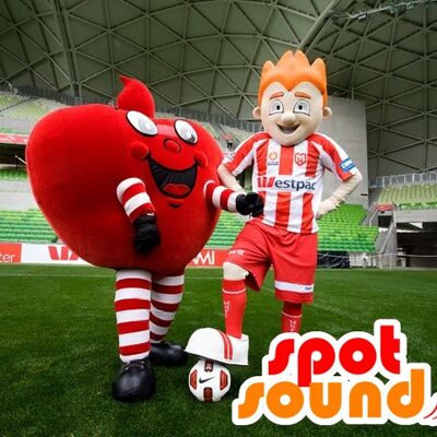 2 Costume de mascotte personnalisable s, un c?ur rouge géant, et un footballeur.