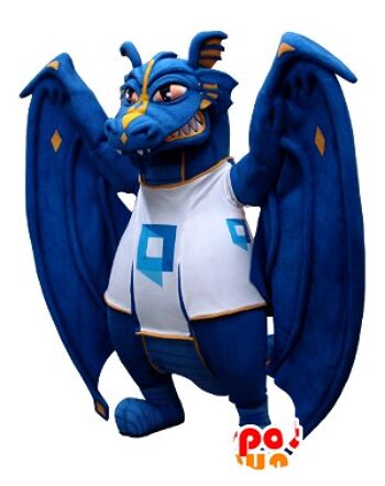 Costume de mascotte personnalisable de dragon, bleu et blanc.