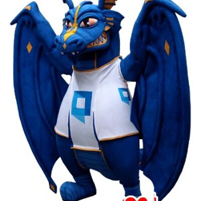 Costume de mascotte personnalisable de dragon, bleu et blanc.