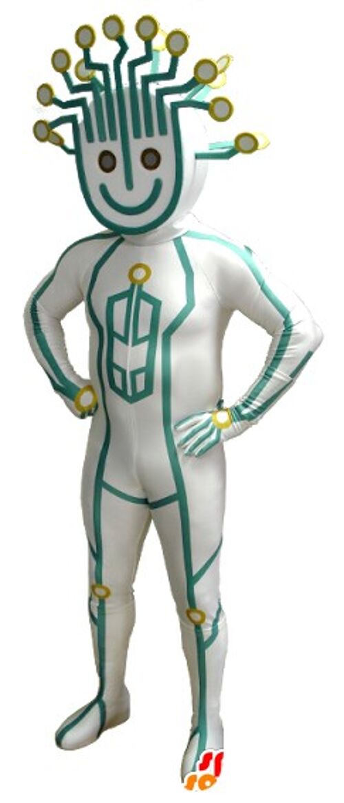 Costume de mascotte personnalisable de bonhomme en combinaison futuriste.