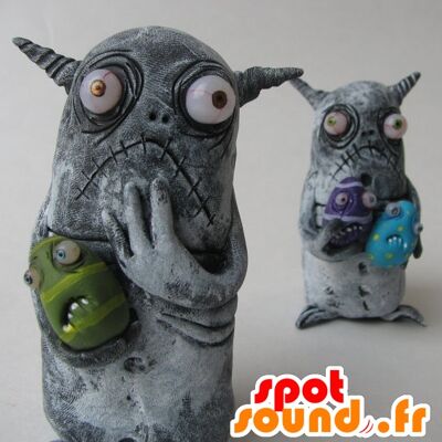 2 Costume de mascotte personnalisable s de petits monstres gris.