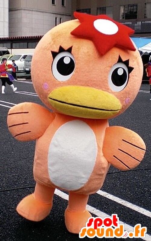 Costume de mascotte personnalisable de canard orange et blanc.
