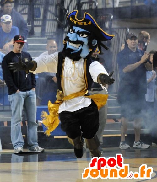 Costume de mascotte personnalisable de pirate bleu, en habit traditionnel.