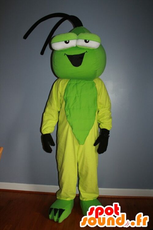 Costume de mascotte personnalisable d'insecte vert et jaune.