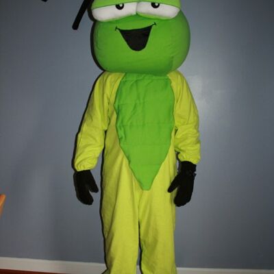 Costume de mascotte personnalisable d'insecte vert et jaune.