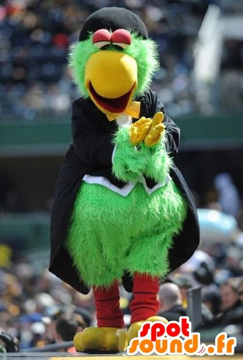 Costume de mascotte personnalisable de gros oiseau vert en costume.