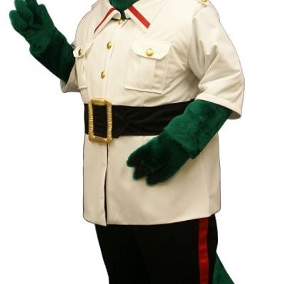 Costume de mascotte personnalisable de crocodile vert habillé en explorateur.