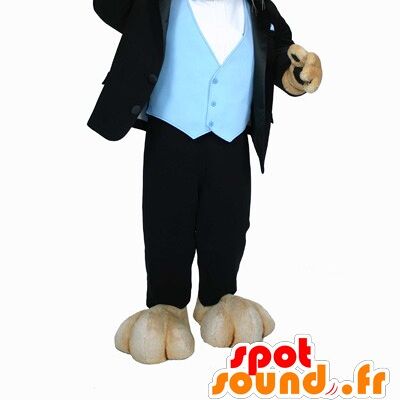 Costume de mascotte personnalisable de lion habillé en costume très classe.