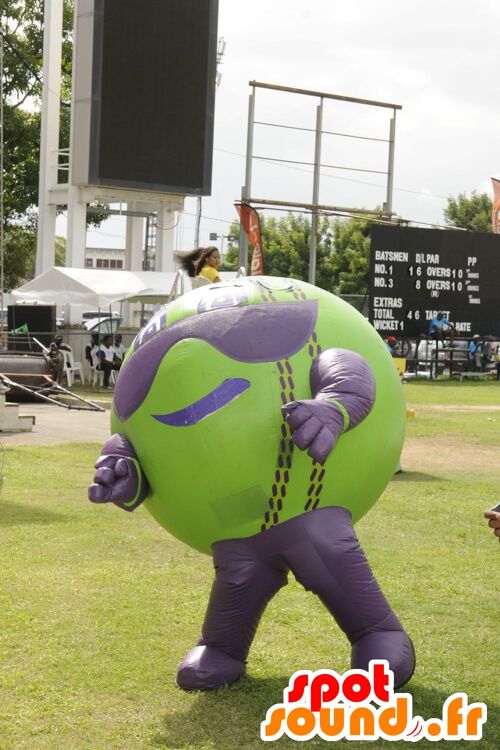 Costume de mascotte personnalisable de gros ballon, vert et violet.