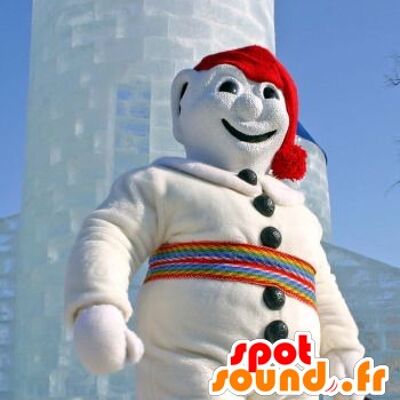 Costume de mascotte personnalisable de bonhomme de neige, tout blanc.