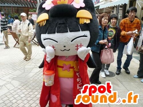 Costume de mascotte personnalisable de fillette chinoise, de femme asiatique.