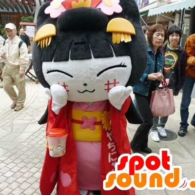Costume de mascotte personnalisable de fillette chinoise, de femme asiatique.