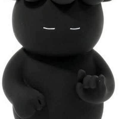 Costume de mascotte personnalisable de diablotin noir avec des petits sur la tête.