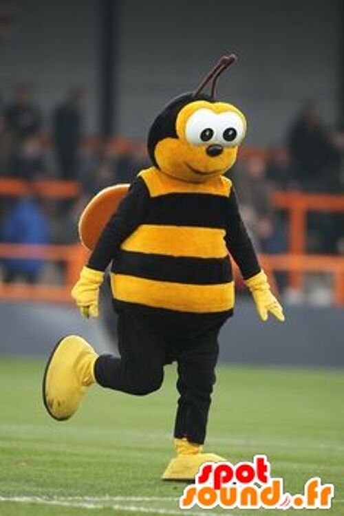 Costume de mascotte personnalisable d'abeille jaune et noire