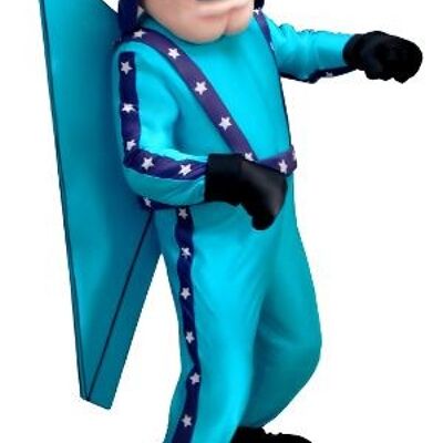 Costume de mascotte personnalisable d'aviateur bleu, avec un casque et des lunettes.