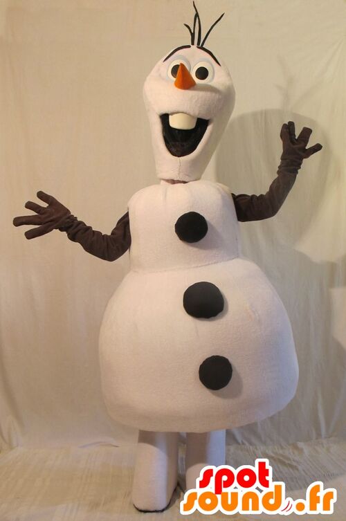 Costume de mascotte personnalisable de bonhomme de neige, tout blanc et noir.