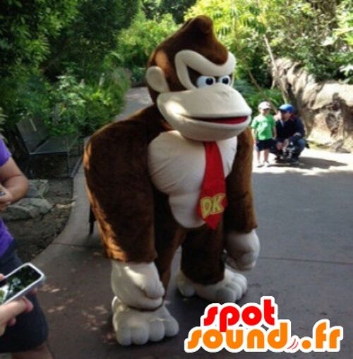 Costume de mascotte personnalisable de Donkey Kong, célèbre gorille de jeux vidéo.