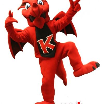 Costume de mascotte personnalisable de dragon rouge et noir.