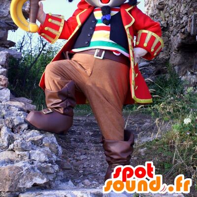 Costume de mascotte personnalisable de pirate coloré, en tenue traditionnelle.
