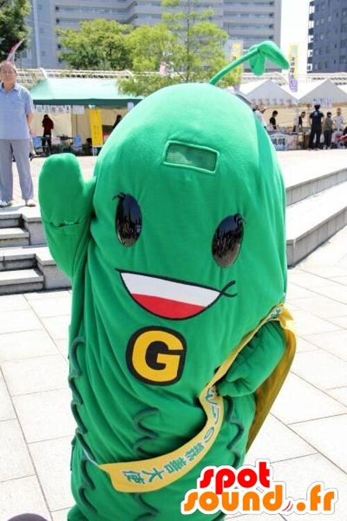Costume de mascotte personnalisable de haricot vert, de cornichon, de légume vert.