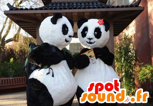 2 Costume de mascotte personnalisable s de panda, noir et blanc.