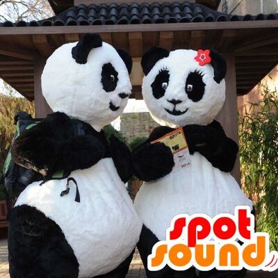 2 Costume de mascotte personnalisable s de panda, noir et blanc.