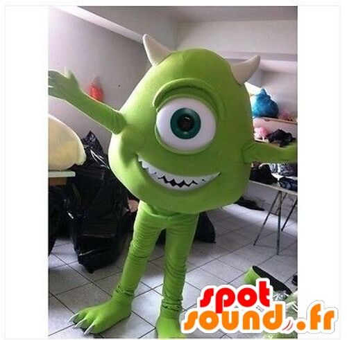 Costume de mascotte personnalisable de Bob Razowski, célèbre personnage de Monstres et cie.