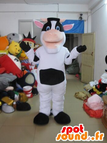 Costume de mascotte personnalisable de vache blanche et noire