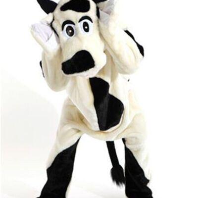Costume de mascotte personnalisable de vache blanche et noire, de chien.