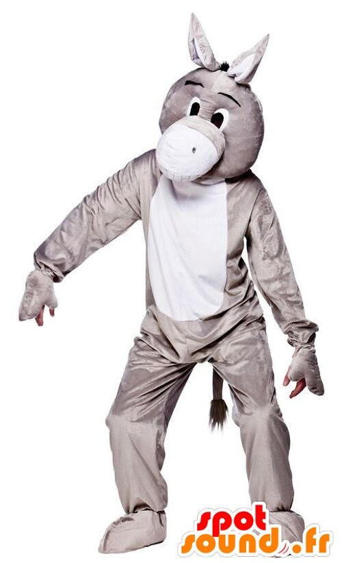 Costume de mascotte personnalisable d'âne gris et blanc.