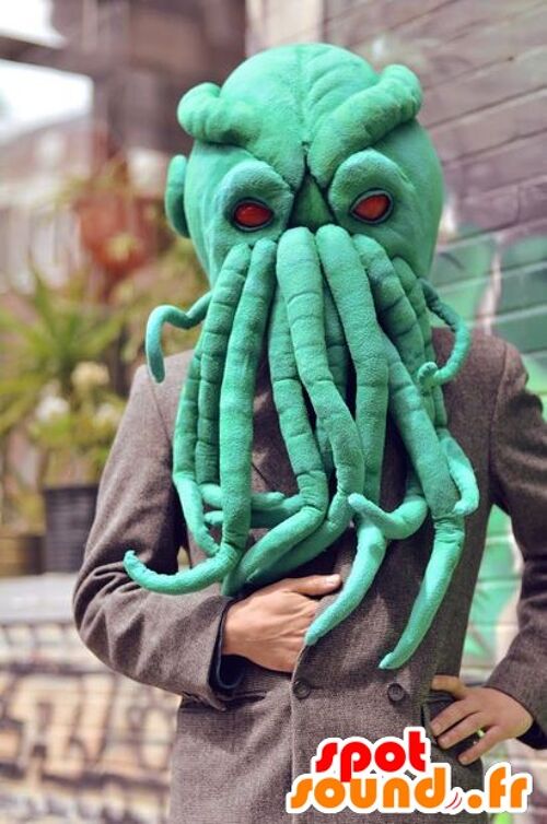 Costume de mascotte personnalisable de tête de pieuvre verte, très réaliste.