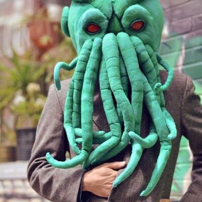 Costume de mascotte personnalisable de tête de pieuvre verte, très réaliste.
