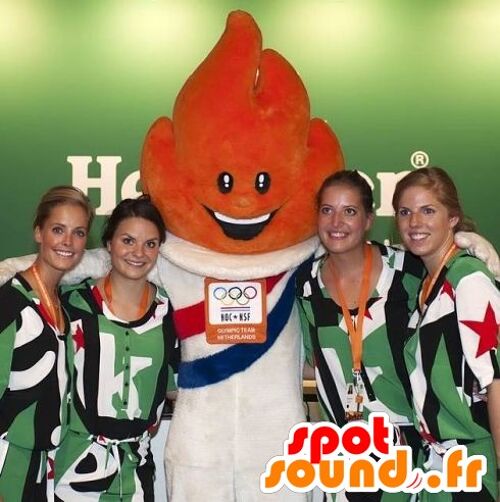 Costume de mascotte personnalisable de flamme orange des Jeux olympiques.
