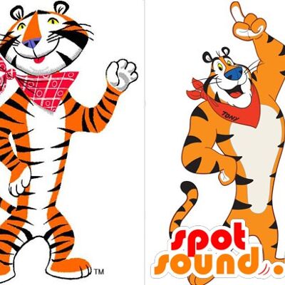 Costume de mascotte personnalisable du tigre Frosties, célèbre tigre orange, blanc et noir.