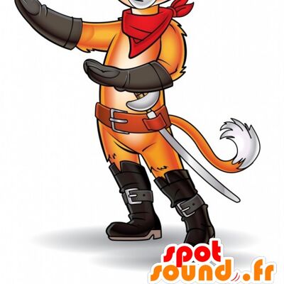 Costume de mascotte personnalisable orange de chat botté.