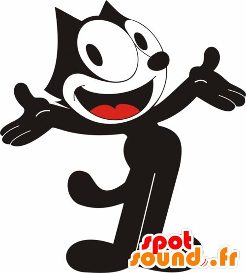 Costume de mascotte personnalisable de Félix le chat, célèbre chat noir et blanc.