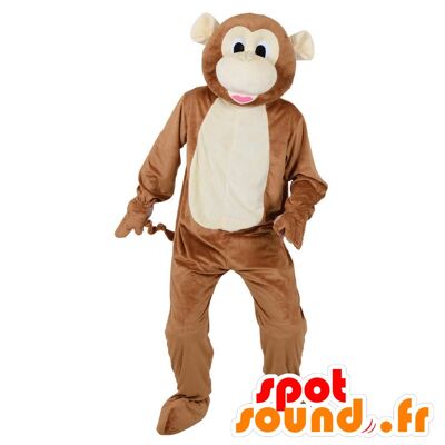 Costume de mascotte personnalisable de singe marron et blanc.