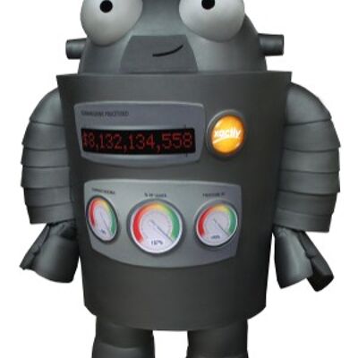 Costume de mascotte personnalisable de robot gris, très rigolo.
