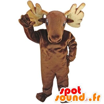 Costume de mascotte personnalisable d'élan, de renne, de caribou marron.