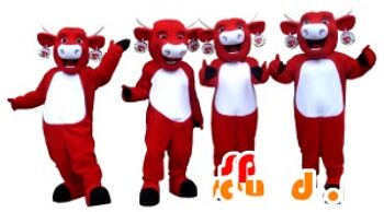4 Costume de mascotte personnalisable de vaches Kiri, de vaches rouges et blanches.